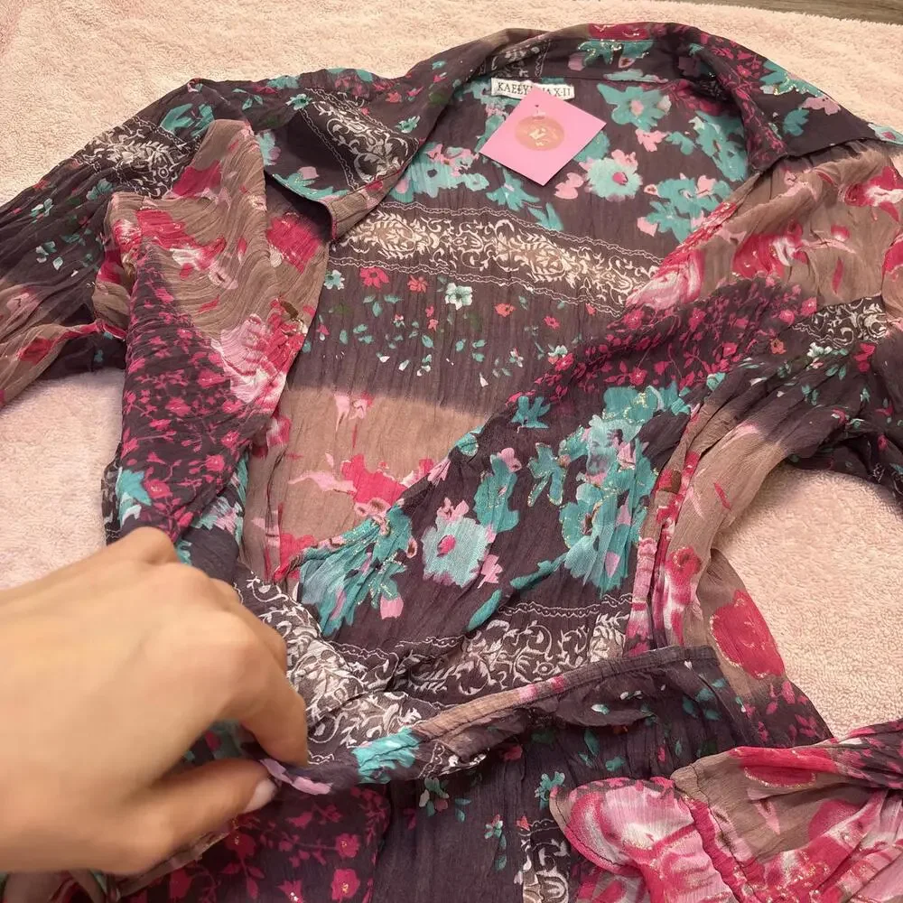 vintage silky wrap‎ fairy core blouse - Picture 4 of 6